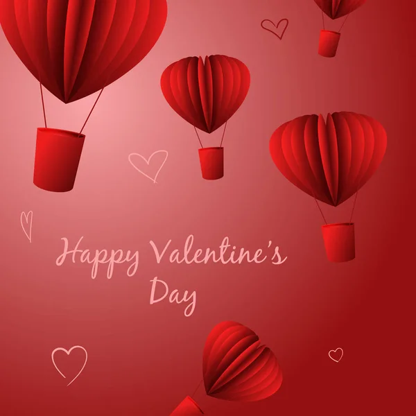 Valentine Day Card Vector Illustration Red Card Many Flying Balloons — 스톡 벡터