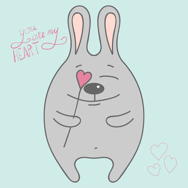 Открытка День Святого Валентина Кроликом Мое Сердце Векторная Иллюстрация — стоковый вектор