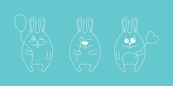 Иллюстрация Дню Святого Валентина Влюблённые Кролики Схема Синий Фон Векторная — стоковый вектор