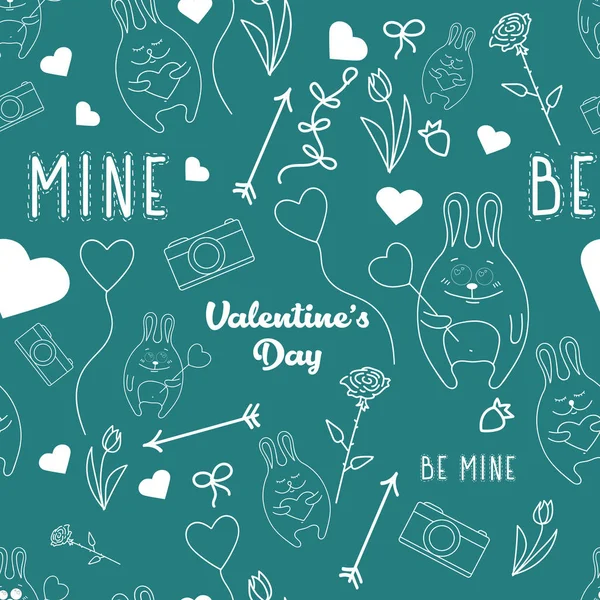 День Святого Валентина Безшумний Фон Будь Моєю Зелений Фон Кролики — стоковий вектор