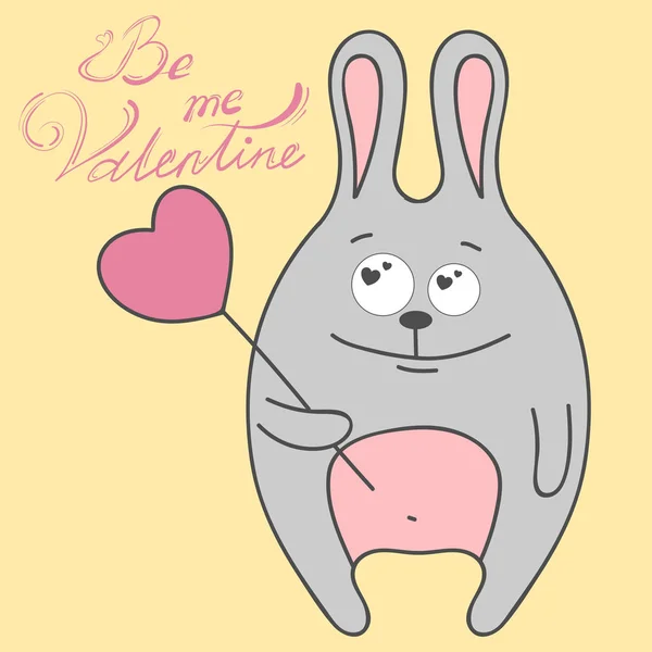 Niedlicher Hase Mit Herz Sei Mein Valentinstag Vektorillustration — Stockvektor