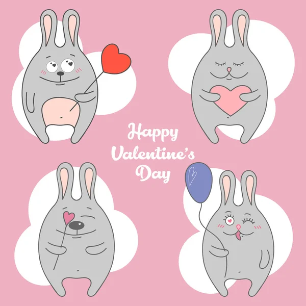 Verliebte Hasen Glücklicher Valentinstag Postkarte Vektor — Stockvektor