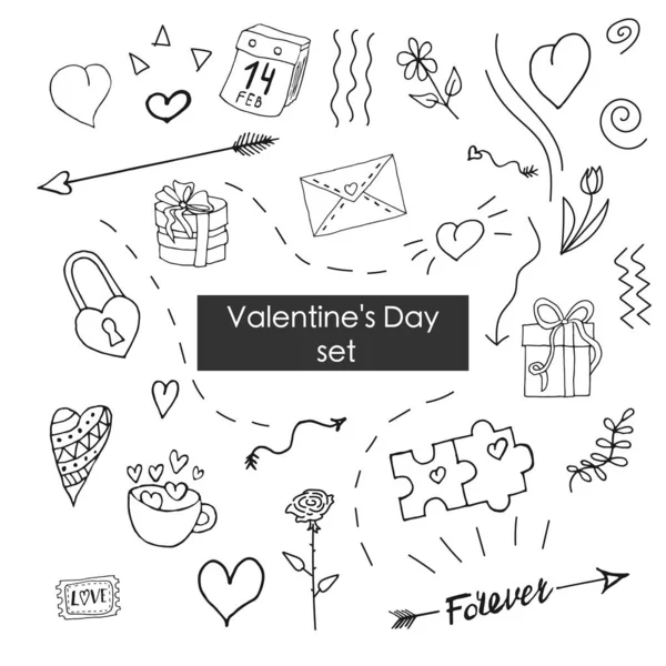 Set Garabatos Para Día San Valentín Ilustración Vectorial — Archivo Imágenes Vectoriales