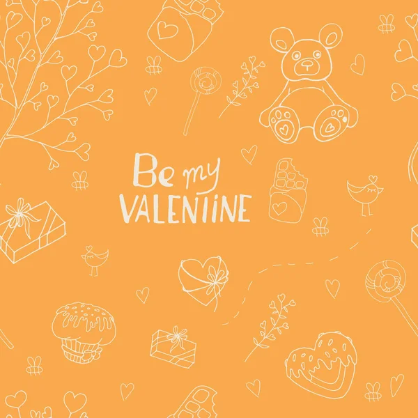 Festlich Nahtloses Muster Valentinstag Vektorillustration Sei Mein Valentinstag Gelber Hintergrund — Stockvektor
