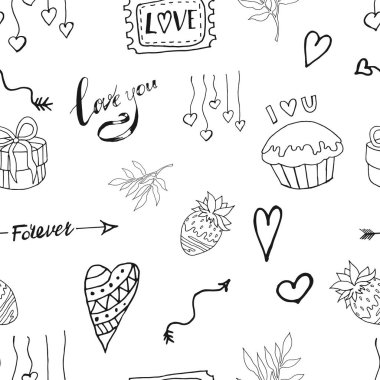 Şenlikli, kusursuz desen. Sevgililer Günü deseni. Vektör illüstrasyonu.