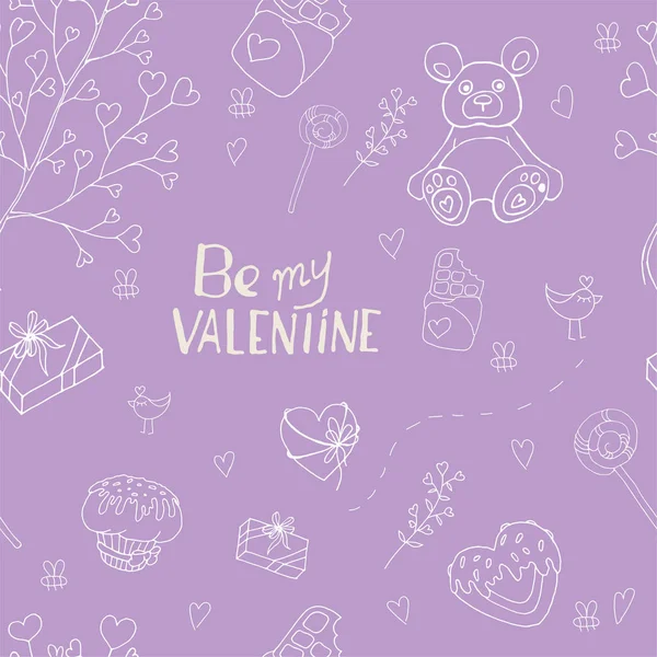 Festliches Nahtloses Muster Valentinstag Muster Vektorillustration Sei Mein Valentinstag Violet — Stockvektor