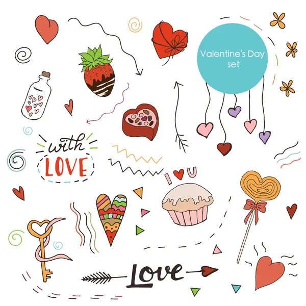 Set Doodles Valentine Day Vector Illustration Valentine Day Set Color Stock Illustration