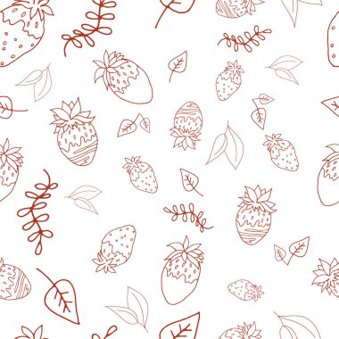 Çilekli kusursuz desen. Şablon. Vektör çizimi. Kırmızı çizgi.