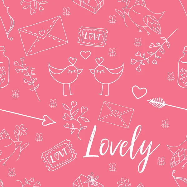 Nahtloses Muster Valentinstag Hintergrund Für Den Valentinstag Vektorzeichnung Rosa Muster — Stockvektor
