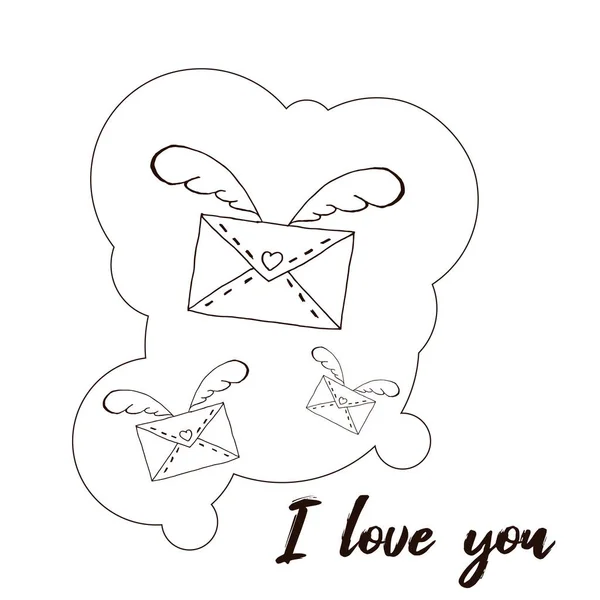 Plakat Zum Valentinstag Valentinskarte Ich Liebe Dich Fliegender Umschlag Vektorillustration — Stockvektor