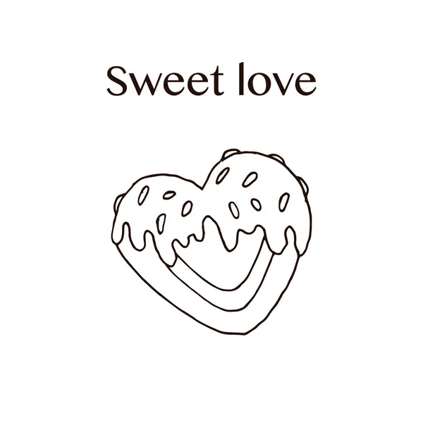 情人节的海报 情人节卡片 甜蜜的爱情姜饼是心形的 矢量图解 Contour明信片 — 图库矢量图片