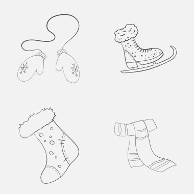 Kış takımı. Vektör çizimi. Gri çizgi.