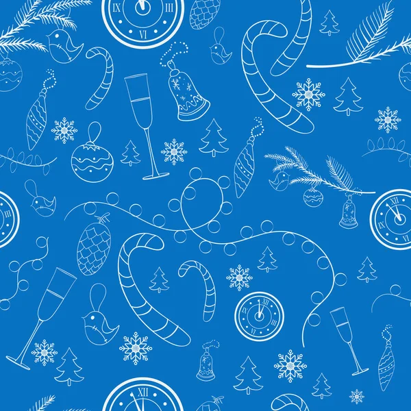 Modèle Sans Couture Sur Thème Nouvelle Année Noël Fond Bleu — Image vectorielle