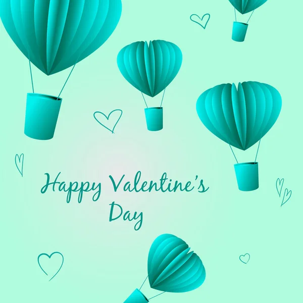 Postcard Balloon Shape Heart Happy Valentine Day Three Dimensional Drawing — Stock Vector