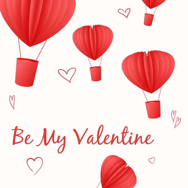 Postkarte Mit Einem Luftballon Herzform Sei Mein Valentinstag Dreidimensionale Zeichnung — Stockvektor