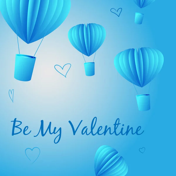 ハートの形をした風船付きのポストカード 俺のバレンタインだ 三次元図面 ベクトルイラスト 青い旗 — ストックベクタ