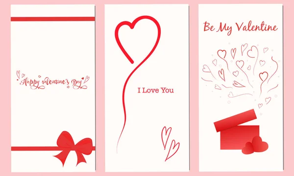 Set Three Cards Valentine Day Love You Three Dimensional Drawing — Stockvector