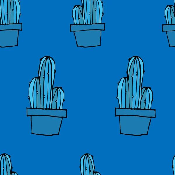 Patrón Los Cactus Tonos Azul Fondo Sin Fisuras Ilustración Vectorial — Archivo Imágenes Vectoriales