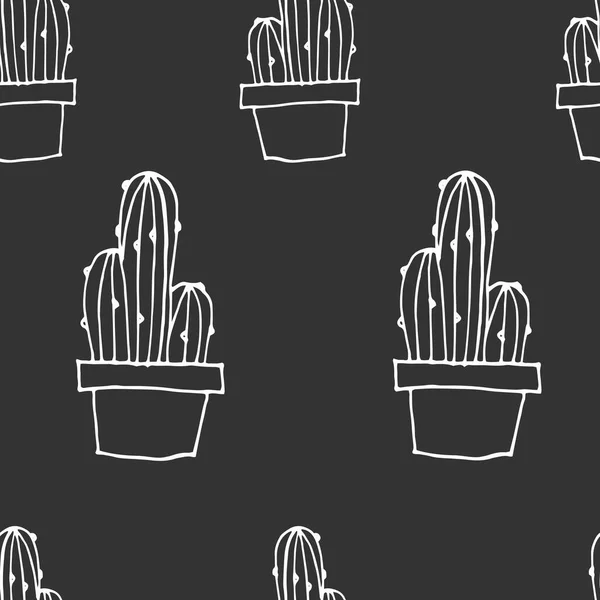 Patrón Los Cactus Esquema Blanco Fondo Grafito Fondo Sin Fisuras — Archivo Imágenes Vectoriales