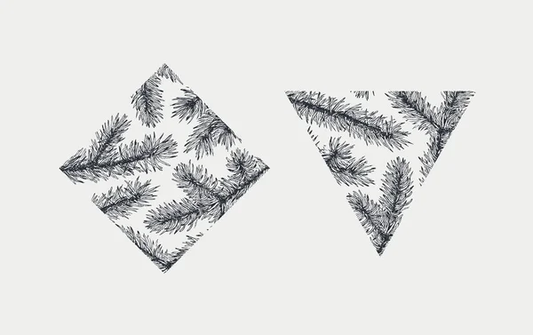 手绘冬季和圣诞节设计元素 矢量几何形状 无剪贴面 单色图形冷杉树枝 — 图库矢量图片