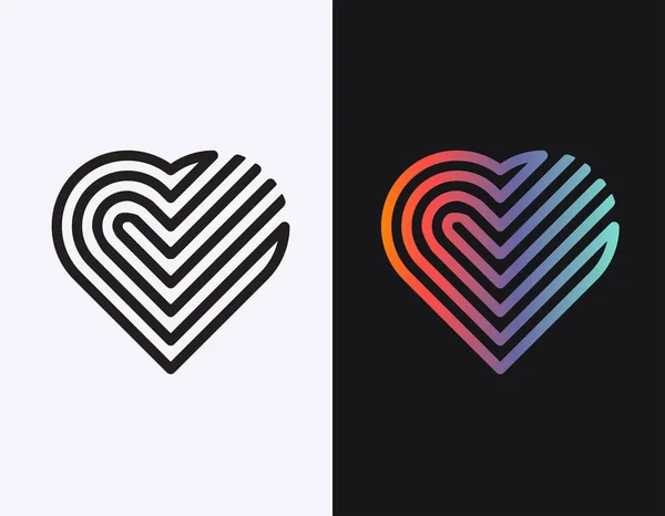 Monolinové Romantické Logo Vektorový Symbol Laskavého Něžného Srdce Čárový Grafický — Stockový vektor