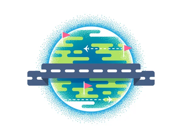 Concepto Mundial Viajar Por Tierra Transporte Vectorial Sobre Planeta Ilustración — Vector de stock