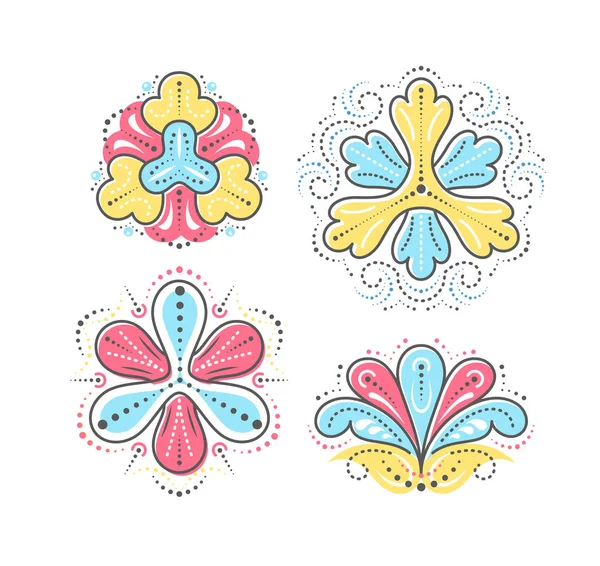 色彩形状和线条几何花 花卉设计元素 一组孤立的符号 — 图库矢量图片