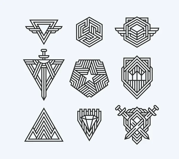 Paquete Símbolos Geométricos Vectoriales Abstractos Logotipos Línea Elementos Diseño — Archivo Imágenes Vectoriales