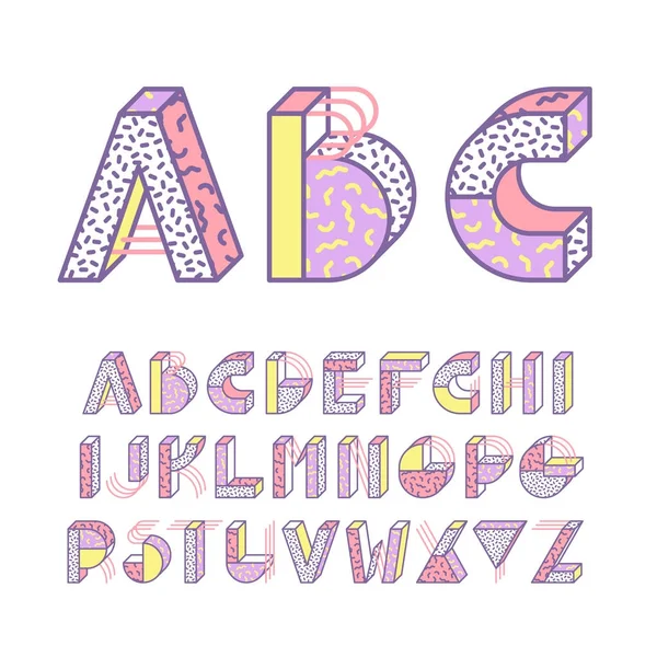 Estilo Memphis Geometrical Color Outline Latin Font Graphical Decorative Type — Archivo Imágenes Vectoriales