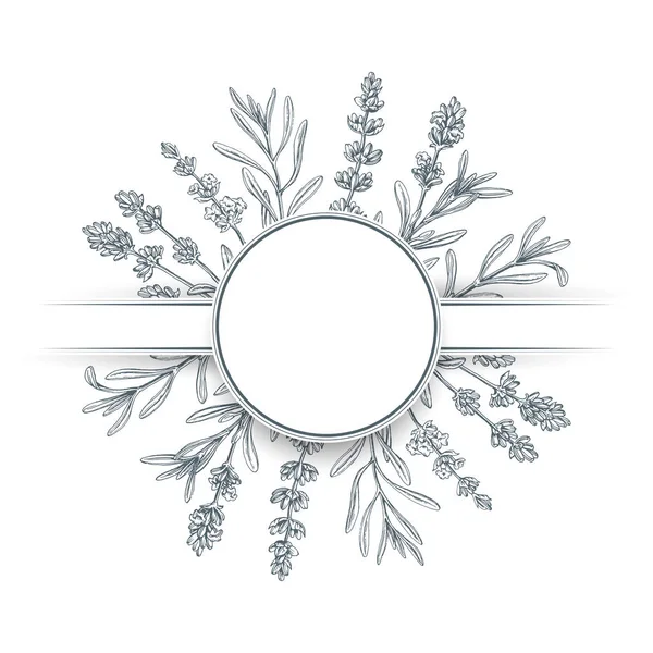 Ručně Kreslený Levandulový Prapor Pozvánka Vektorové Květinové Botanické Grafické Pozadí — Stockový vektor
