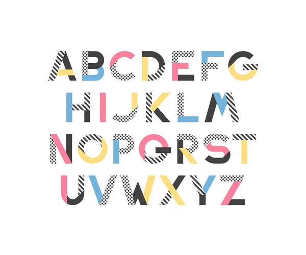 Geometrische Patroon Kleur Blokken Latijn Lettertype Pop Art Grafische Decoratieve — Stockvector