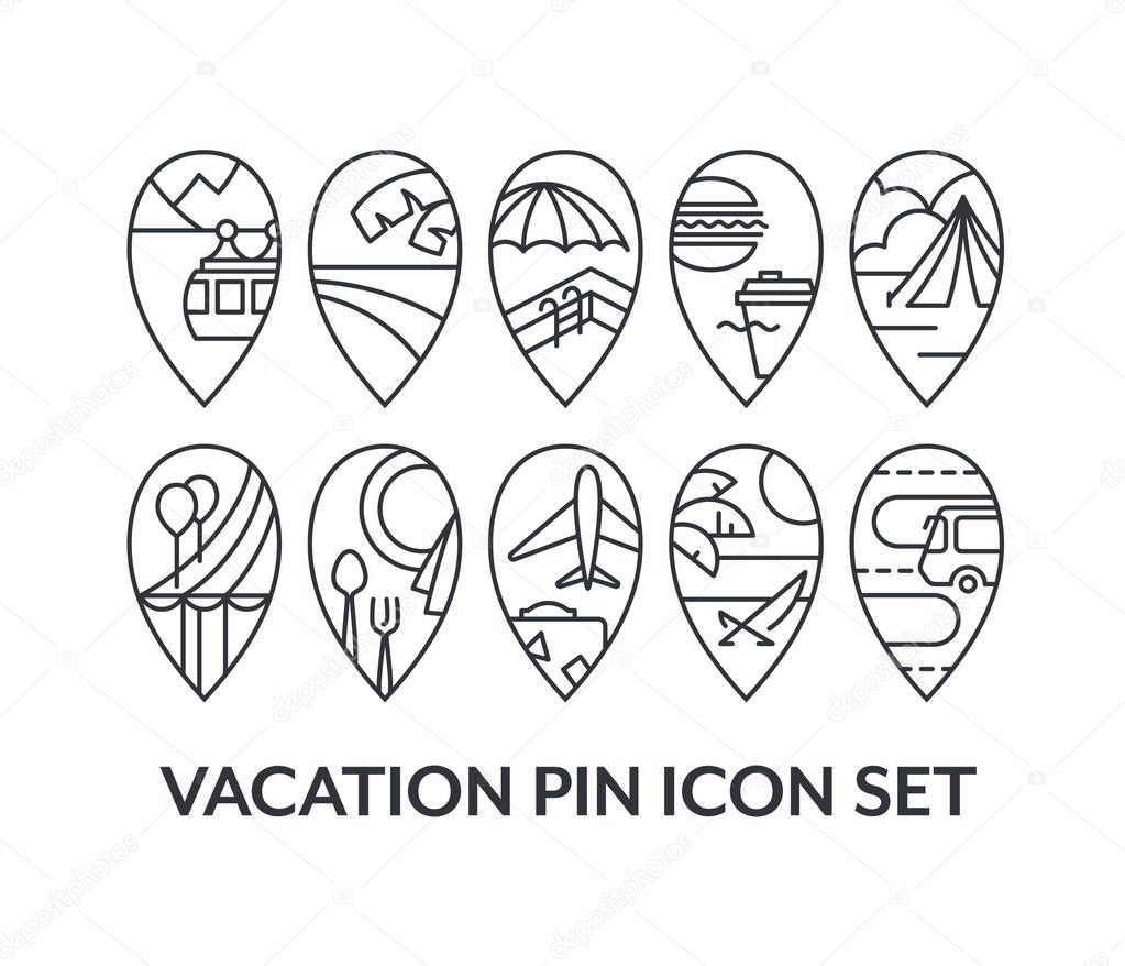 Set of vacation pin icons
