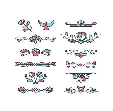 Vektör kümesi renk çiçek dekoratif öğeler ve metin Dekorasy