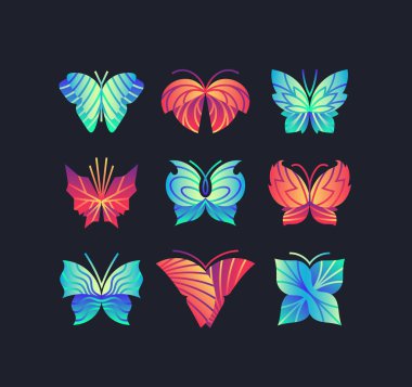 Vektör parlak canlı degrade kelebekler ayarla. 