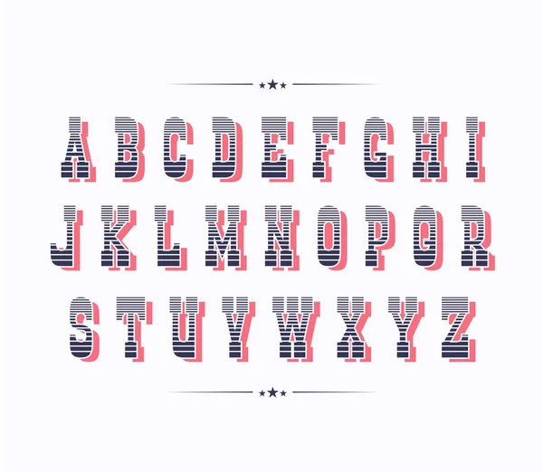 Serif vet twee kleur retro lettertype met rode schaduw. — Stockvector