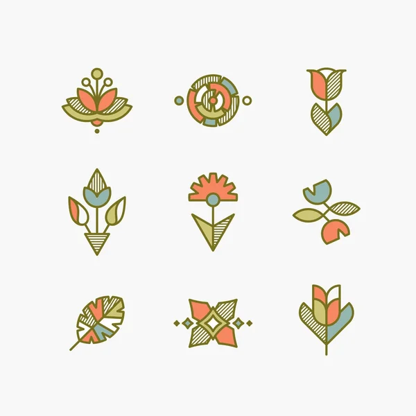 Vector set van geïsoleerde abstracte bloemen en planten. — Stockvector