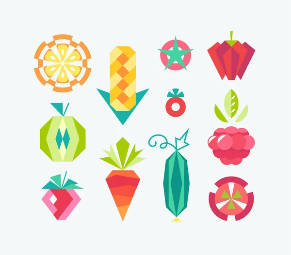 Geometriska vektor ikoner set av frukt och grönsaker. — Stock vektor