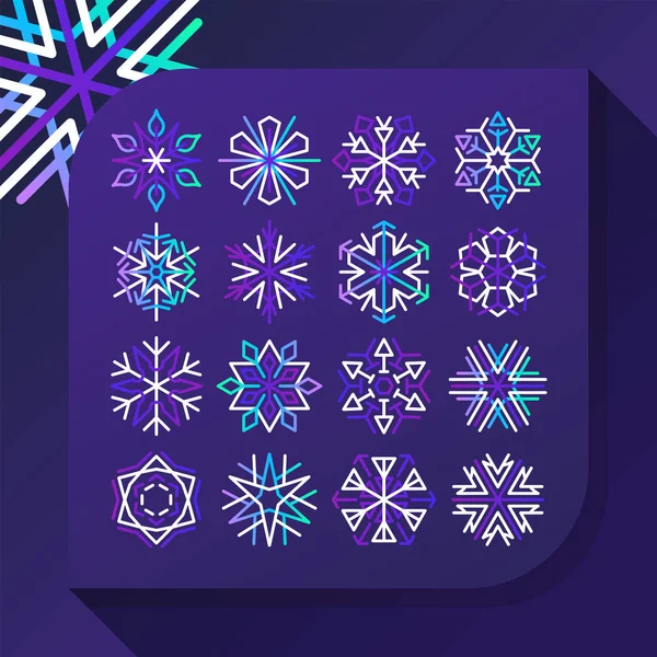 Set of vibrant gradient and white line snowflakes — Stock Vector