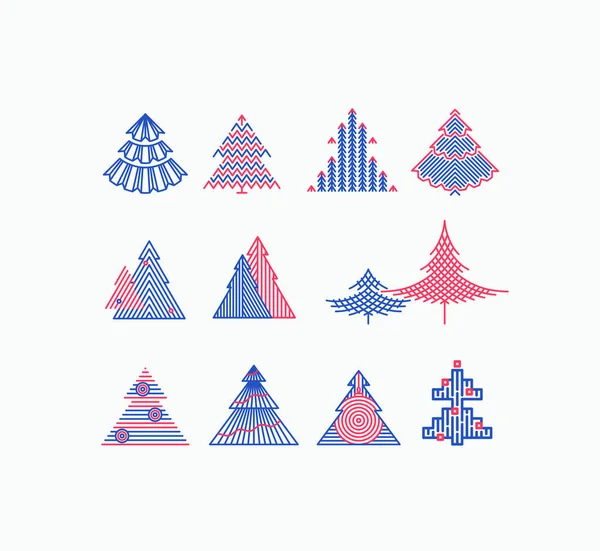 Set vettoriale di icone dell'albero di Natale a colori grafici, simboli — Vettoriale Stock