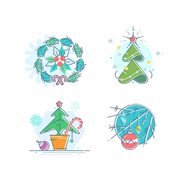 Vlakke Kerstmis en Nieuwjaar kleine illustraties. — Stockvector