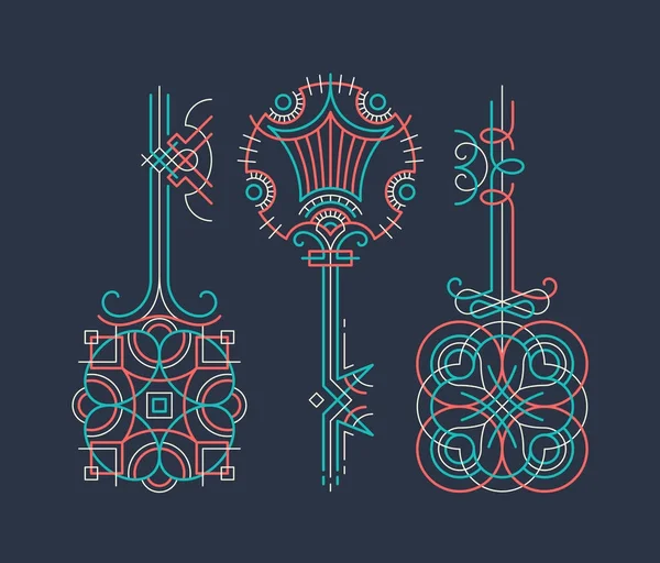 Linea di colore set di chiavi ornamentali — Vettoriale Stock
