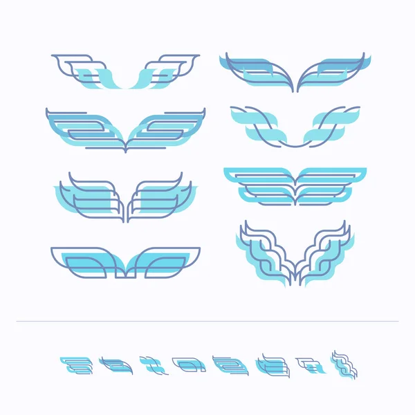 Vector set of isolated abstract geometrical line wings — Stock Vector