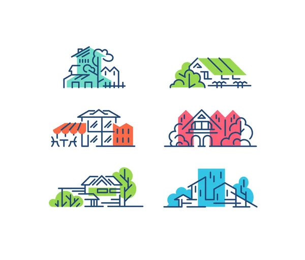 Ligne et maison de couleur, concepts des bâtiments. Paysages urbains — Image vectorielle