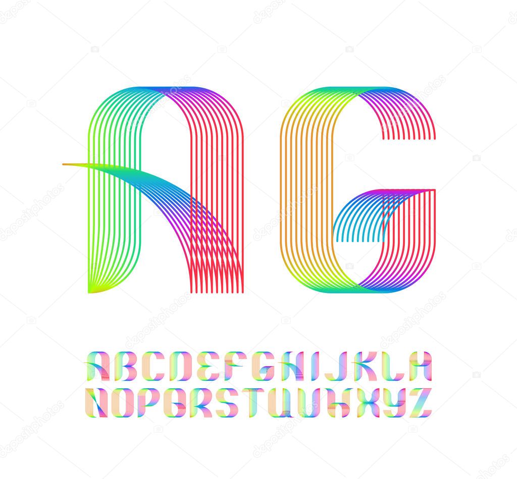 Color vibrant gradient line geometrical latin font