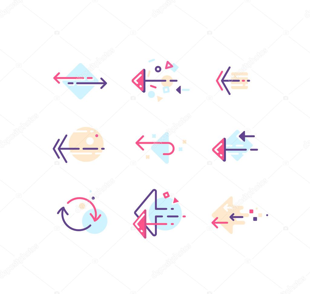 Vector set of color line modern arrows for web design