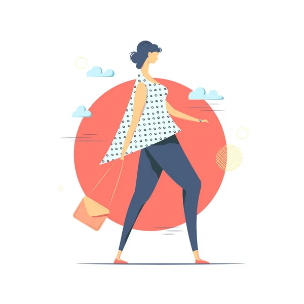 Caminar mujer joven vector conceptual ilustración . — Vector de stock