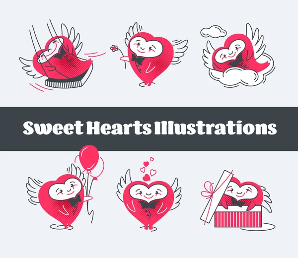 Set of vector Saint Valentine love illustrations — Stock Vector