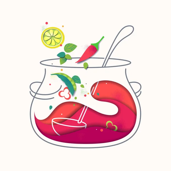 Kookproces creatieve illustratie, warme keuken concept. — Stockvector