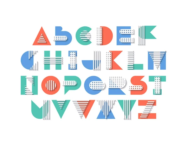 Multi layered effect geometry shapes alphabet — Stock Vector