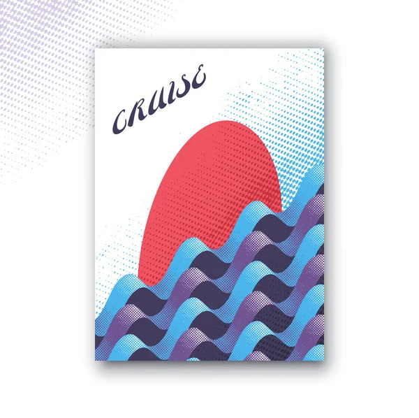 Αφηρημένος σχεδιασμός αφίσας με σχήματα κυμάτων και ήλιο, σύγχρονο διάνυσμα — Διανυσματικό Αρχείο
